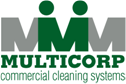 Multicorp logo with two grey Ms splitting one green M