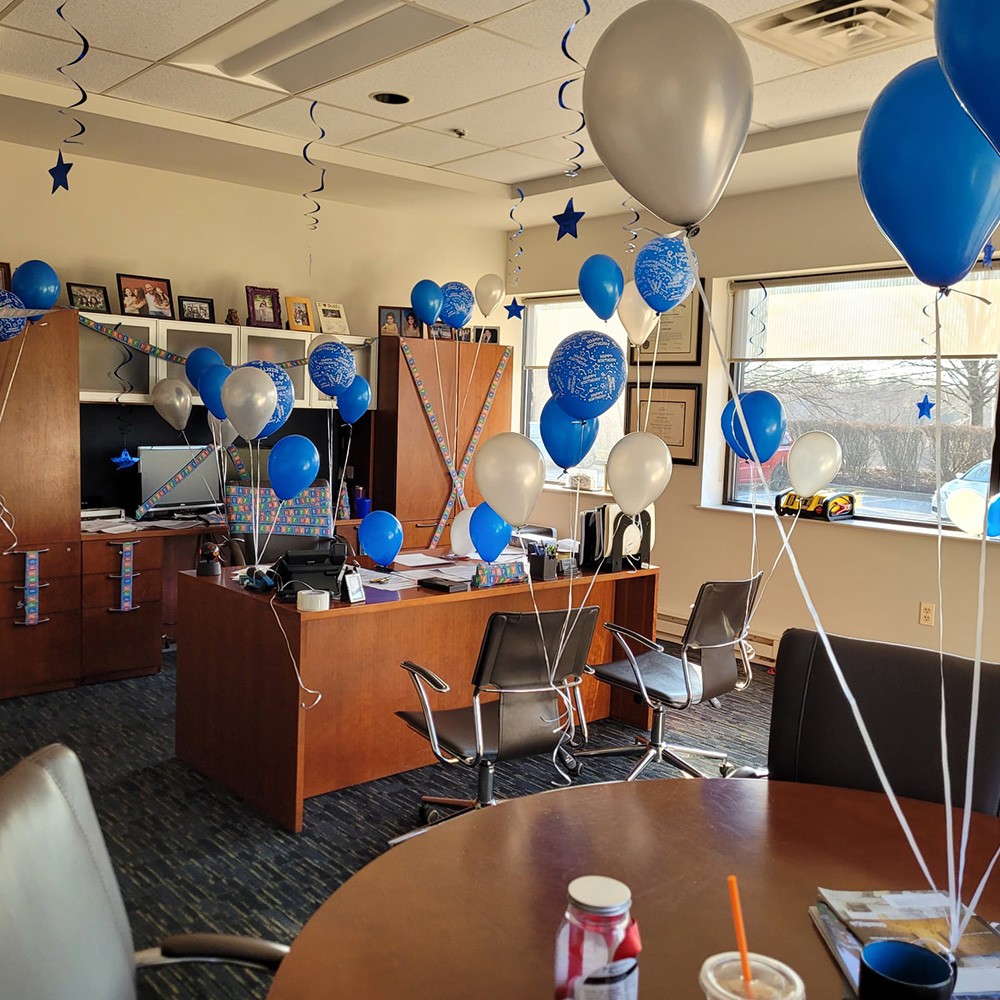 Office decorated for birthday