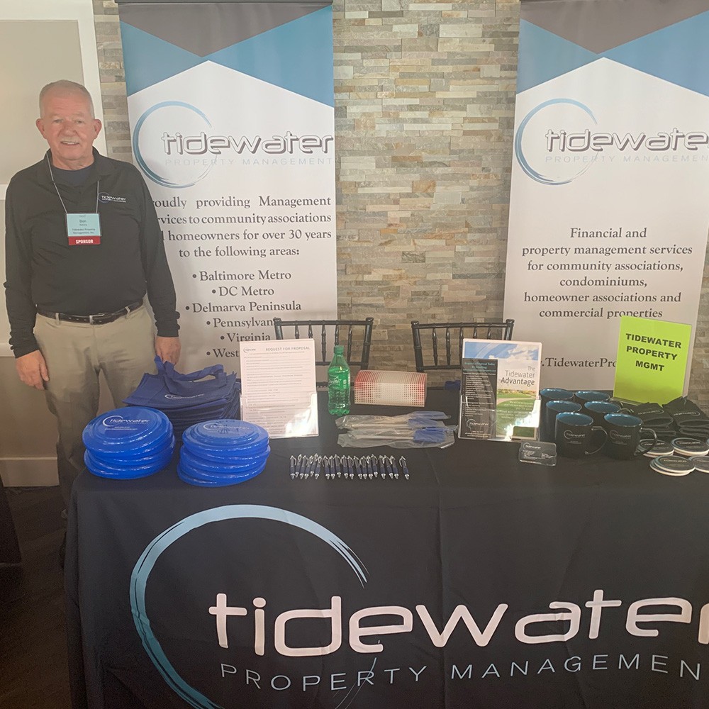 Tidewater table set up at seminar with tidewater employee